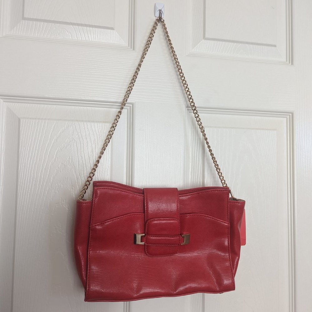 Ivanka Trump fancy red gold chain shoulder crossbody bag bling textured purs